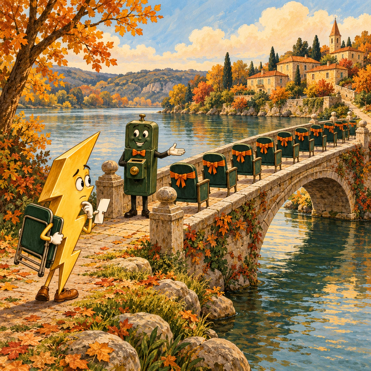 Ilustrație satirică: Fulgerul are viteză. Locul pe pod are rezervare.