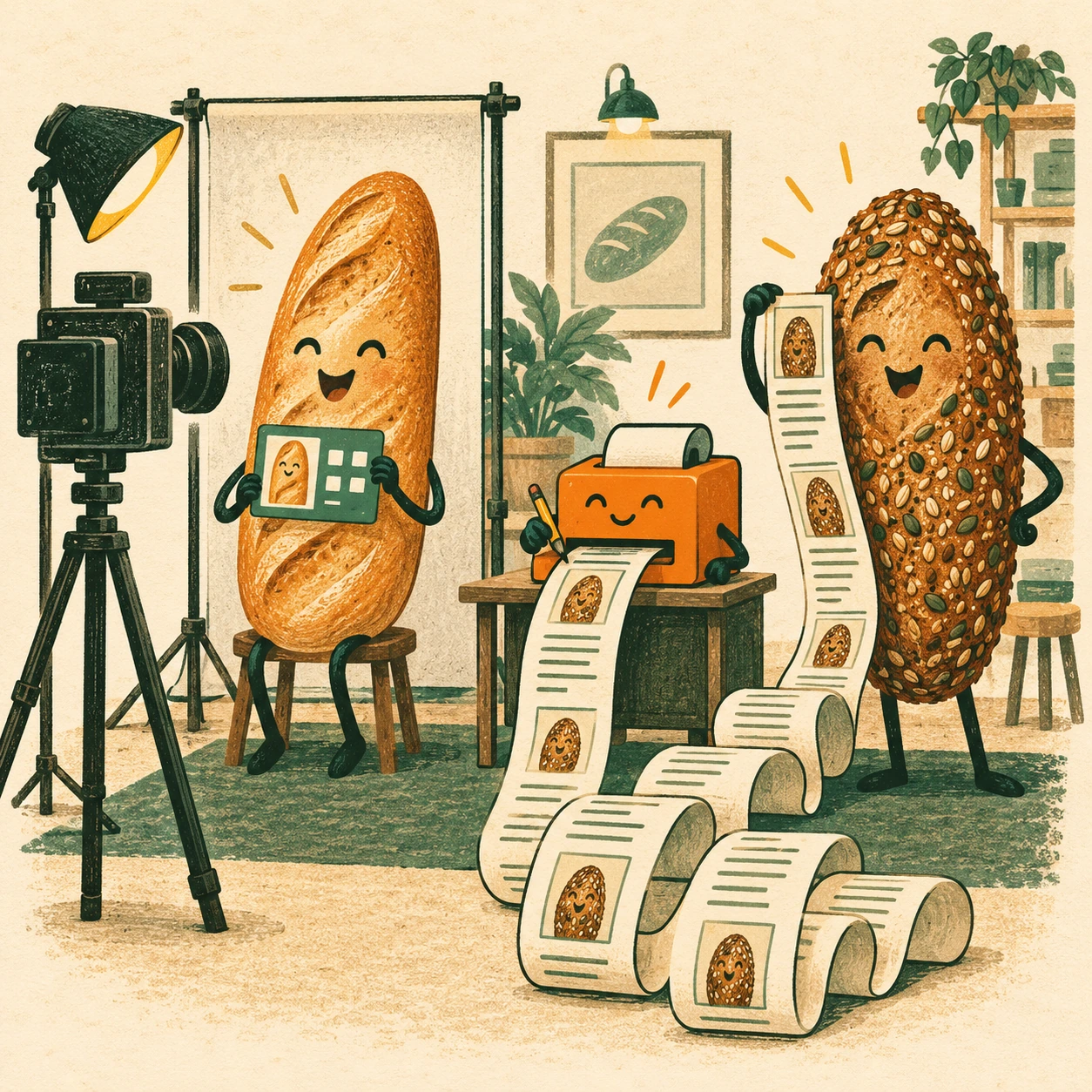 Ilustrație satirică: Franzela cere buletin. Eticheta îi schimbă numele.